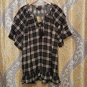 Suzanne Betro Plaid V Neck Tunic, 2X